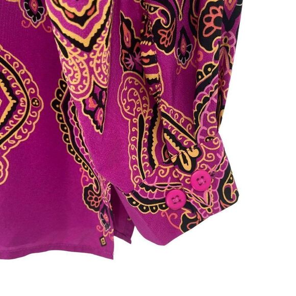 Silk Lore By Beth Terrell 100% Silk Button Front Blouse Pink/Orange Size Small - Picture 9 of 9
